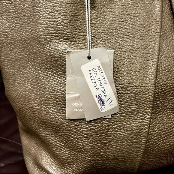PULICATI Italian Leather Hand Bag Crossbody Champagne Gold & Black NWT - Picture 10 of 12